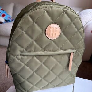 Tommy Hilfiger Green Quilted Backpack with Tan Accents